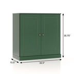 32" Green Solid Wood Free Standing Double Door Linen Cabinet