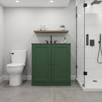 32" Green Solid Wood Free Standing Double Door Linen Cabinet