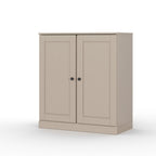 32" Beige Solid Wood Free Standing Double Door Linen Cabinet