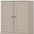 32" Beige Solid Wood Free Standing Double Door Linen Cabinet
