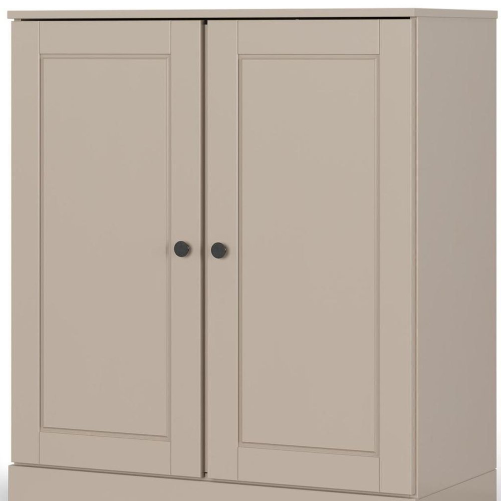 32" Beige Solid Wood Free Standing Double Door Linen Cabinet