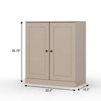 32" Beige Solid Wood Free Standing Double Door Linen Cabinet