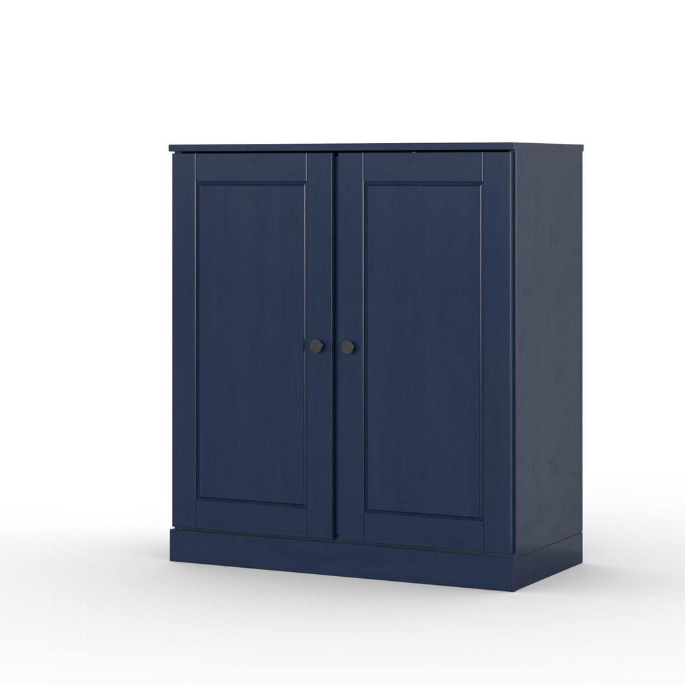 32" Navy Blue Solid Wood Free Standing Double Door Linen Cabinet