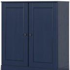 32" Navy Blue Solid Wood Free Standing Double Door Linen Cabinet