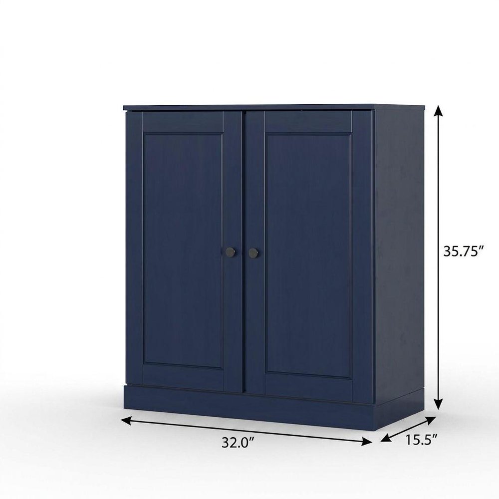32" Navy Blue Solid Wood Free Standing Double Door Linen Cabinet