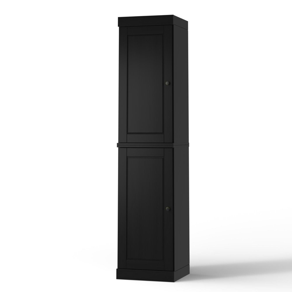 17" Black Solid Wood Free Standing Double Door Linen Cabinet