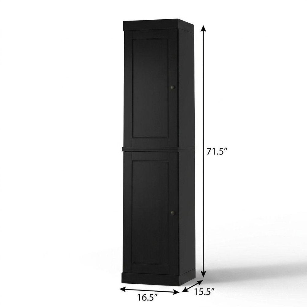 17" Black Solid Wood Free Standing Double Door Linen Cabinet