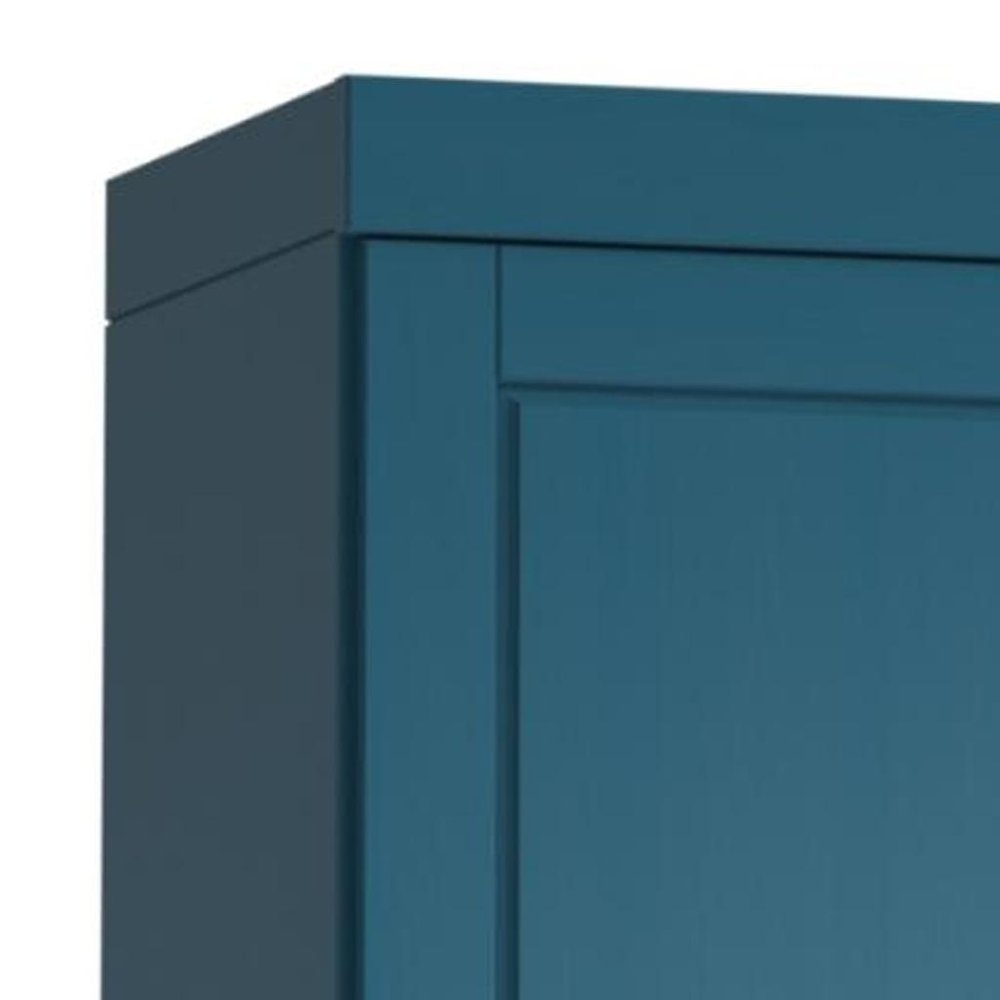 17" Teal Blue Solid Wood Free Standing Double Door Linen Cabinet
