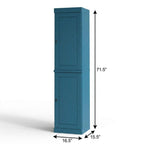 17" Teal Blue Solid Wood Free Standing Double Door Linen Cabinet