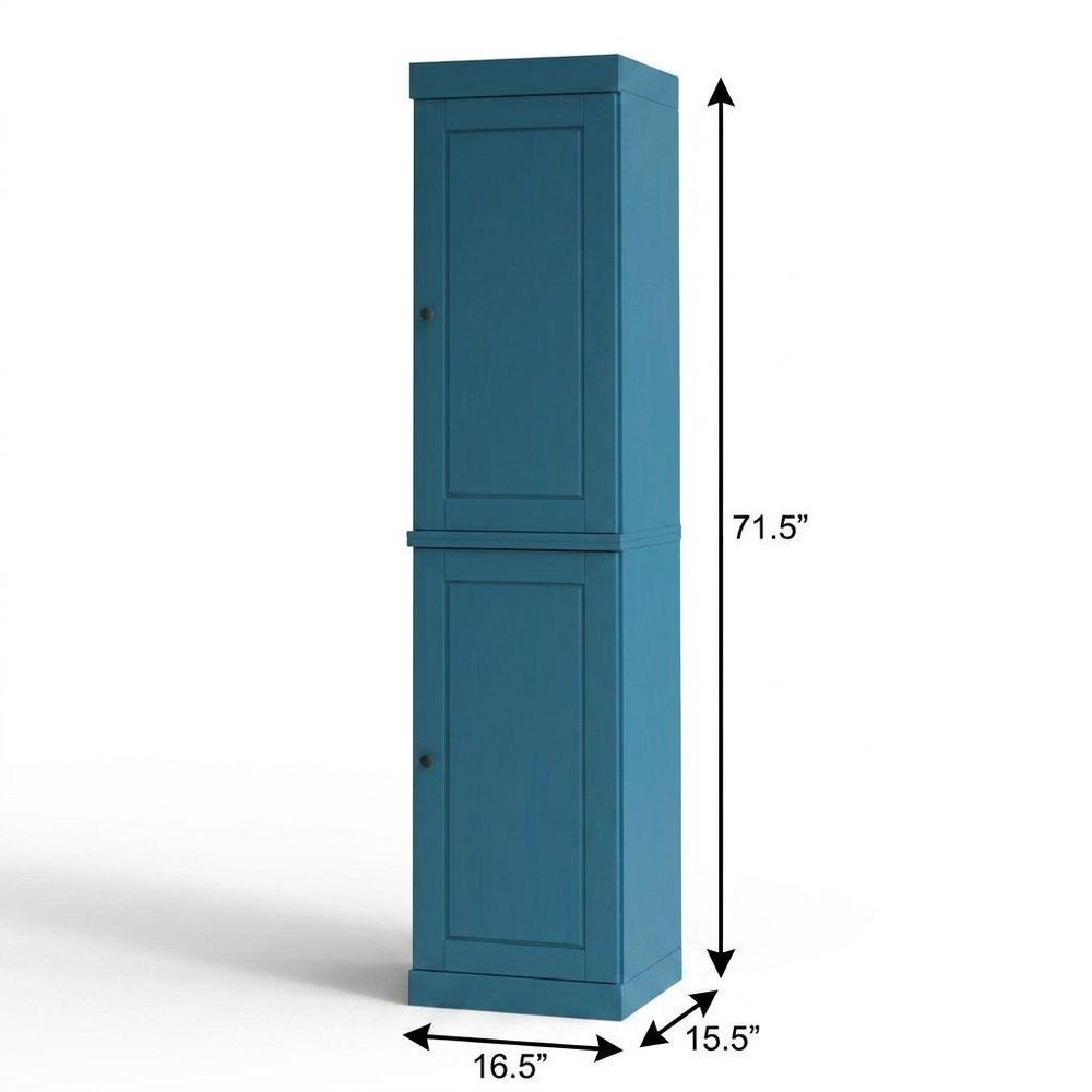 17" Teal Blue Solid Wood Free Standing Double Door Linen Cabinet