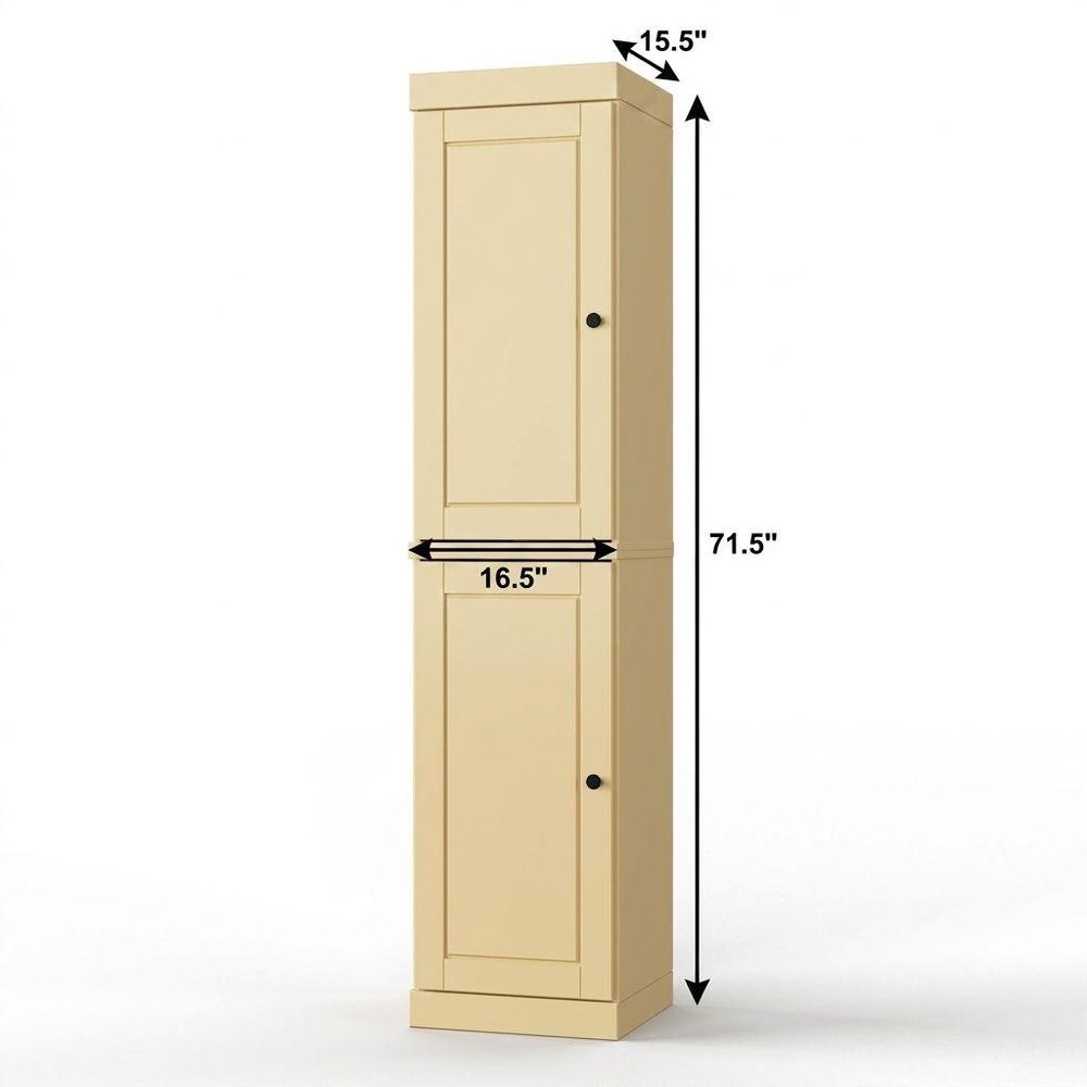 17" Yellow Solid Wood Free Standing Double Door Linen Cabinet