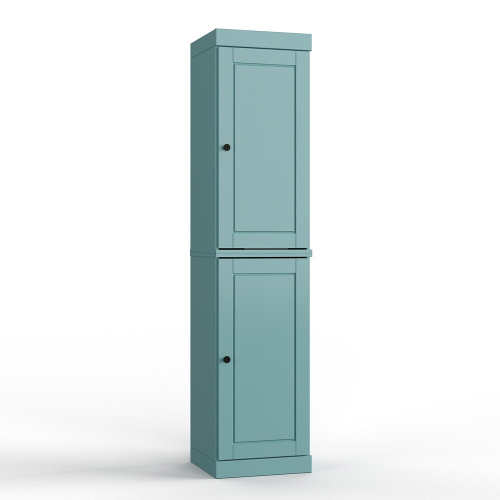 17" Aqua Solid Wood Free Standing Double Door Linen Cabinet