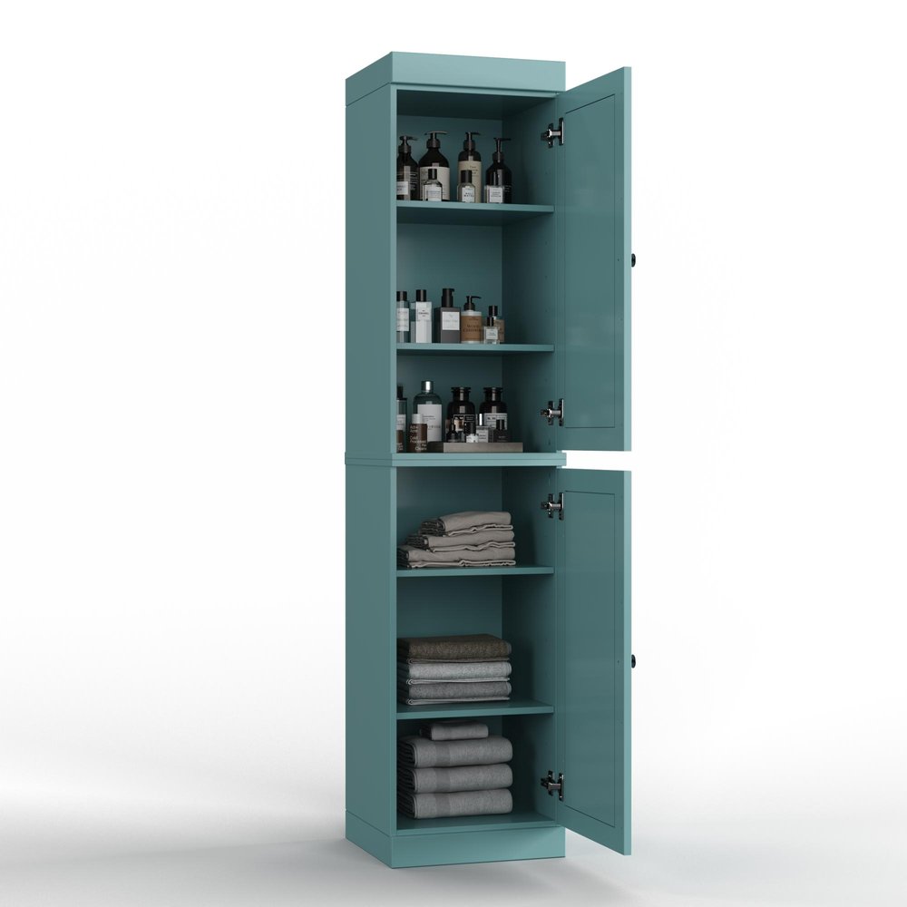 17" Aqua Solid Wood Free Standing Double Door Linen Cabinet