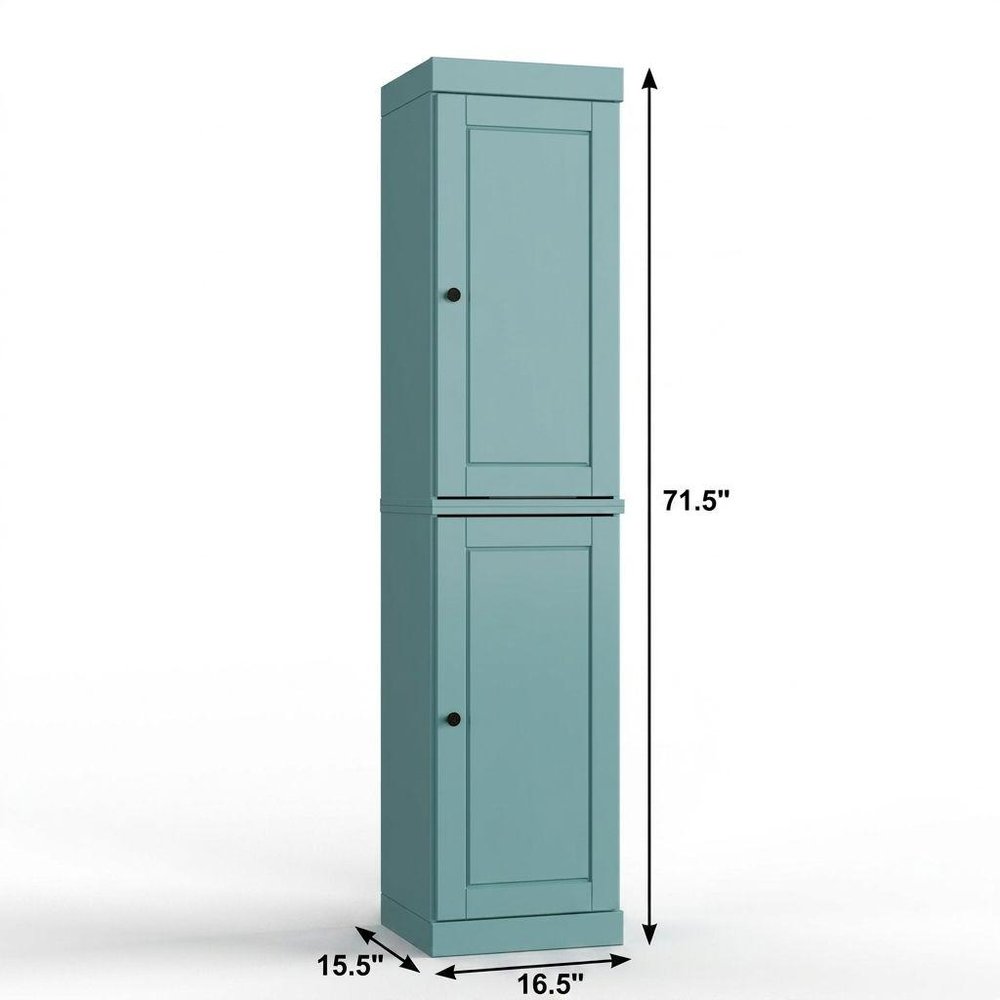 17" Aqua Solid Wood Free Standing Double Door Linen Cabinet