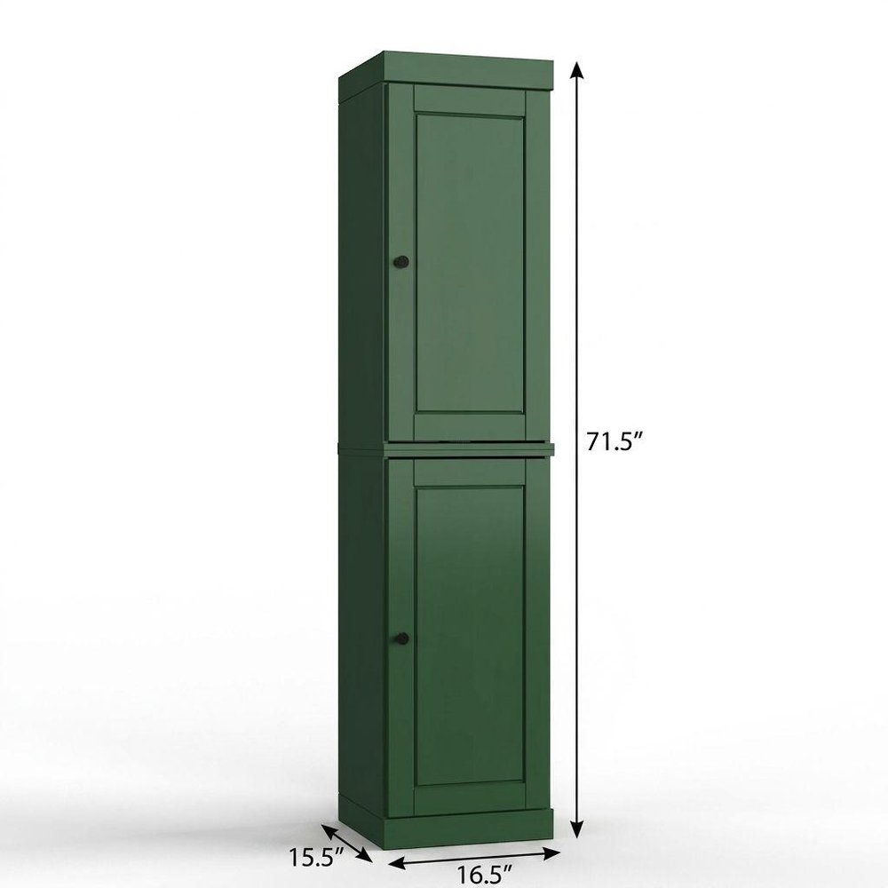 17" Green Solid Wood Free Standing Double Door Linen Cabinet