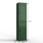 17" Green Solid Wood Free Standing Double Door Linen Cabinet