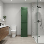 17" Green Solid Wood Free Standing Double Door Linen Cabinet