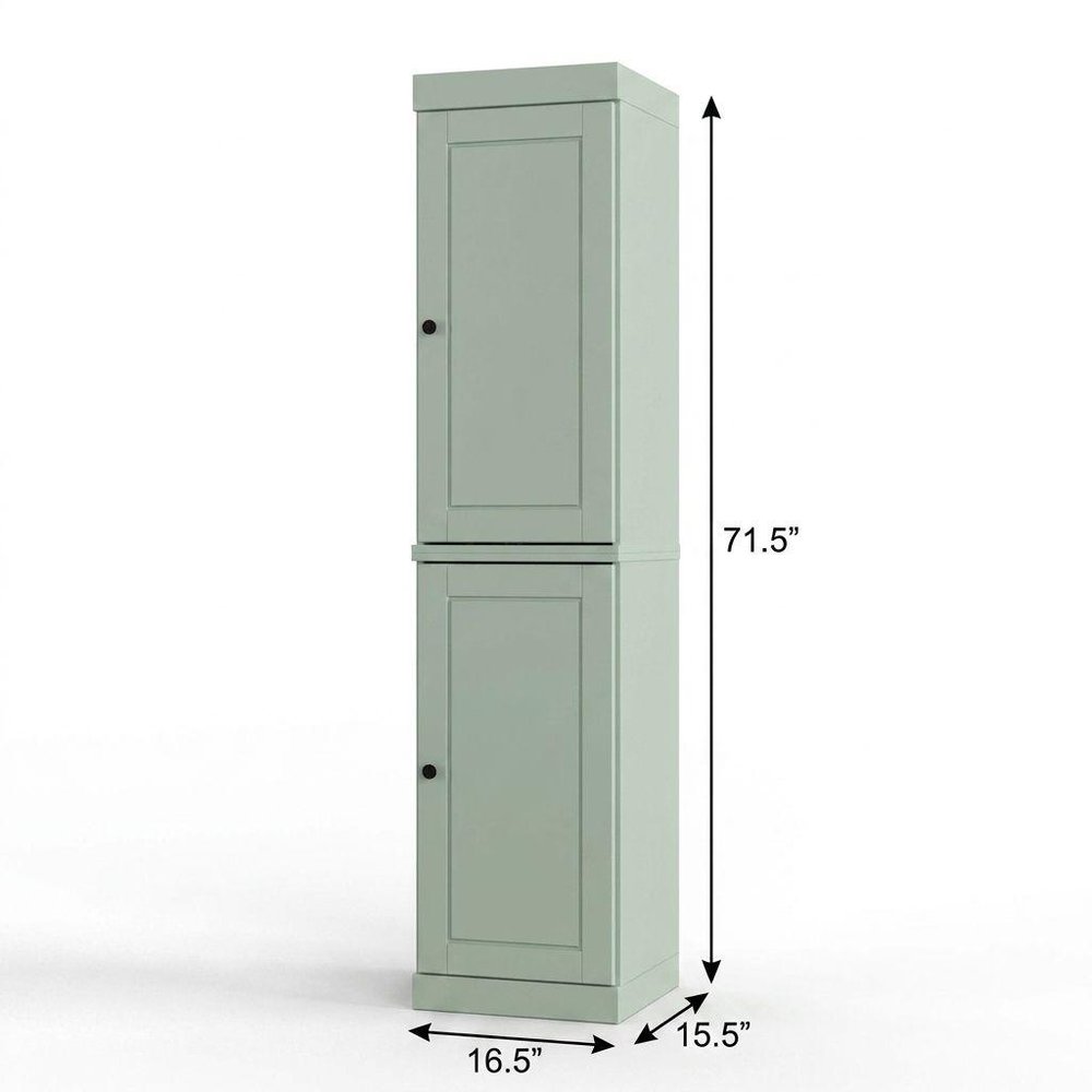 17" Sage Solid Wood Free Standing Double Door Linen Cabinet