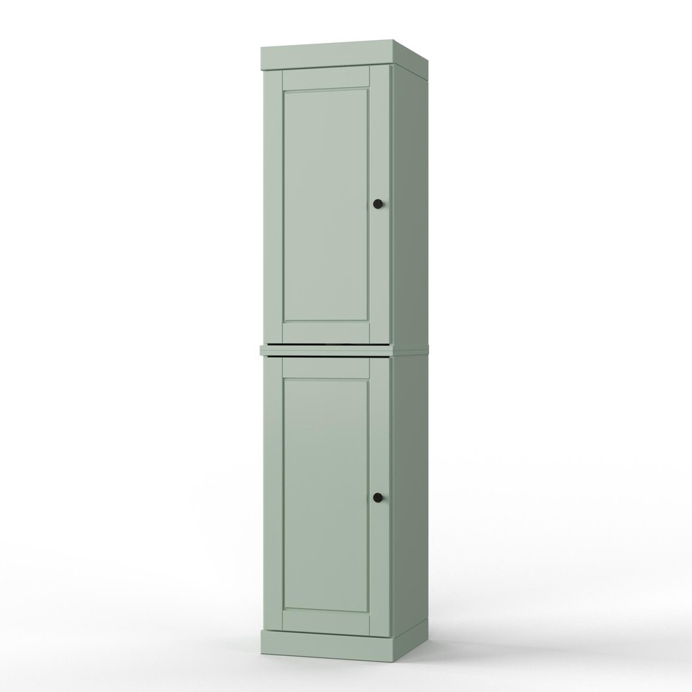 17" Sage Solid Wood Free Standing Double Door Linen Cabinet