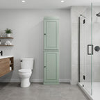 17" Sage Solid Wood Free Standing Double Door Linen Cabinet