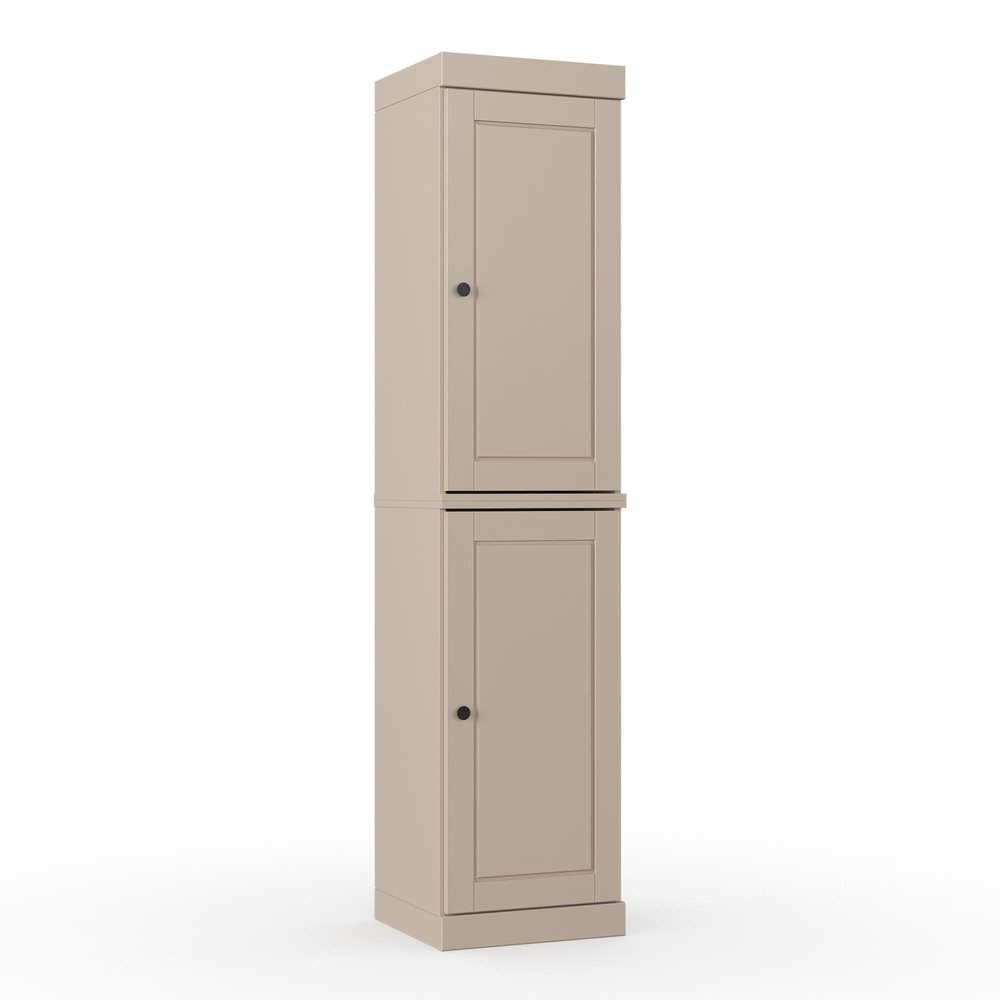 17" Beige Solid Wood Free Standing Double Door Linen Cabinet