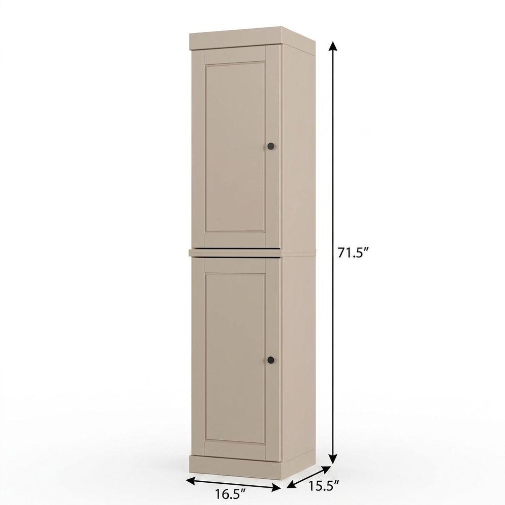 17" Beige Solid Wood Free Standing Double Door Linen Cabinet