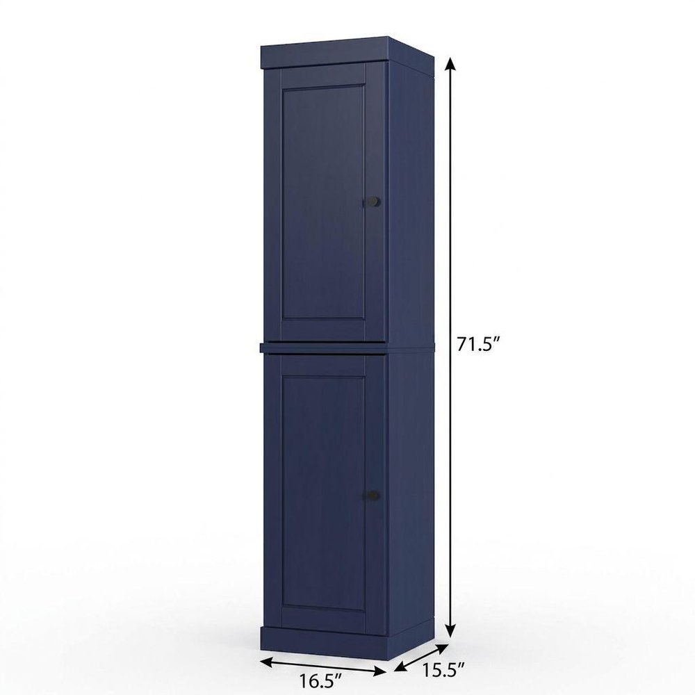 17" Navy Blue Solid Wood Free Standing Double Door Linen Cabinet