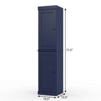 17" Navy Blue Solid Wood Free Standing Double Door Linen Cabinet