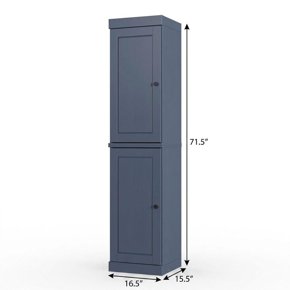 17" French Blue Solid Wood Free Standing Double Door Linen Cabinet