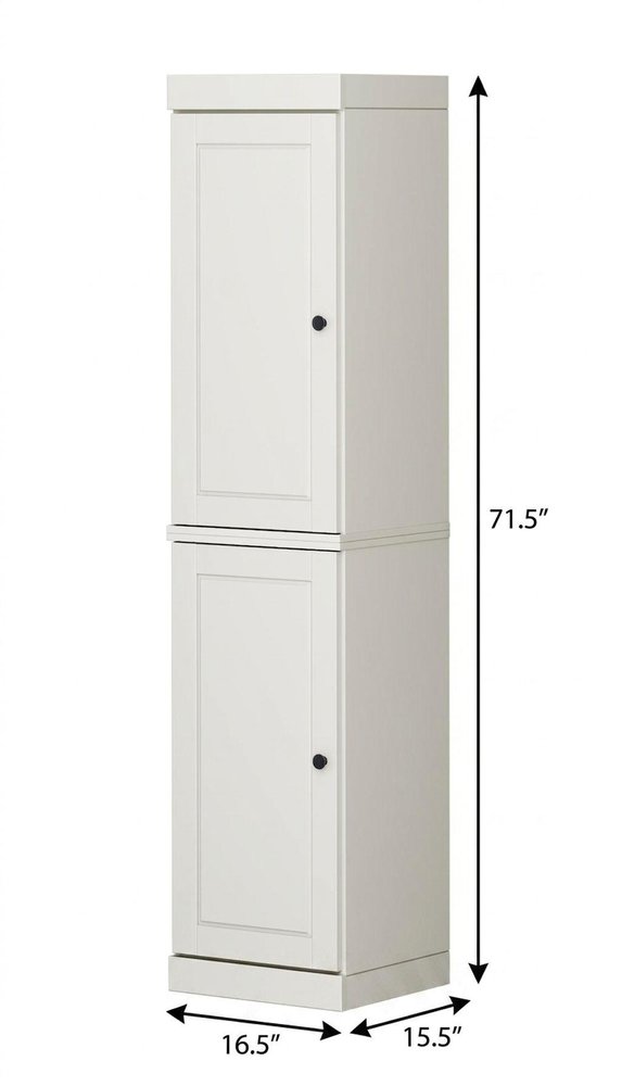 17" Off White Solid Wood Free Standing Double Door Linen Cabinet