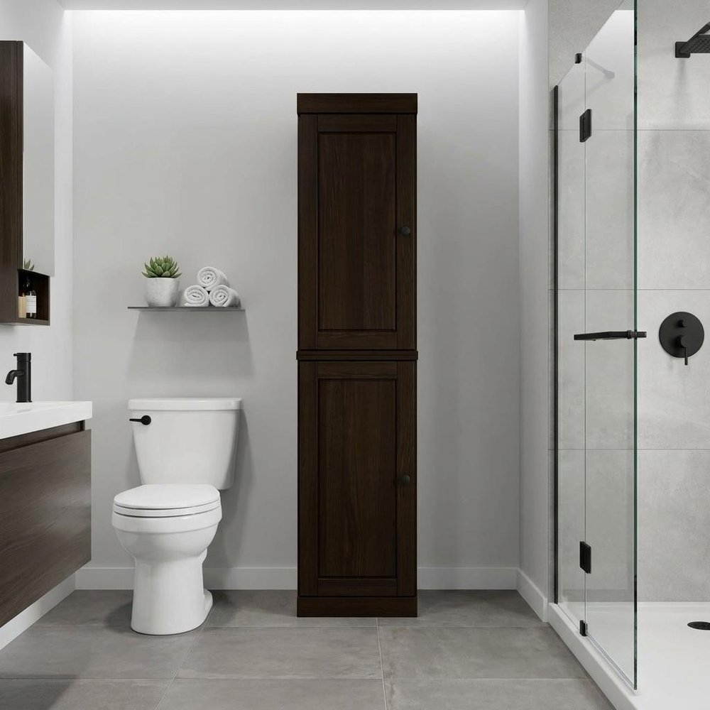 17" Espresso Solid Wood Free Standing Double Door Linen Cabinet