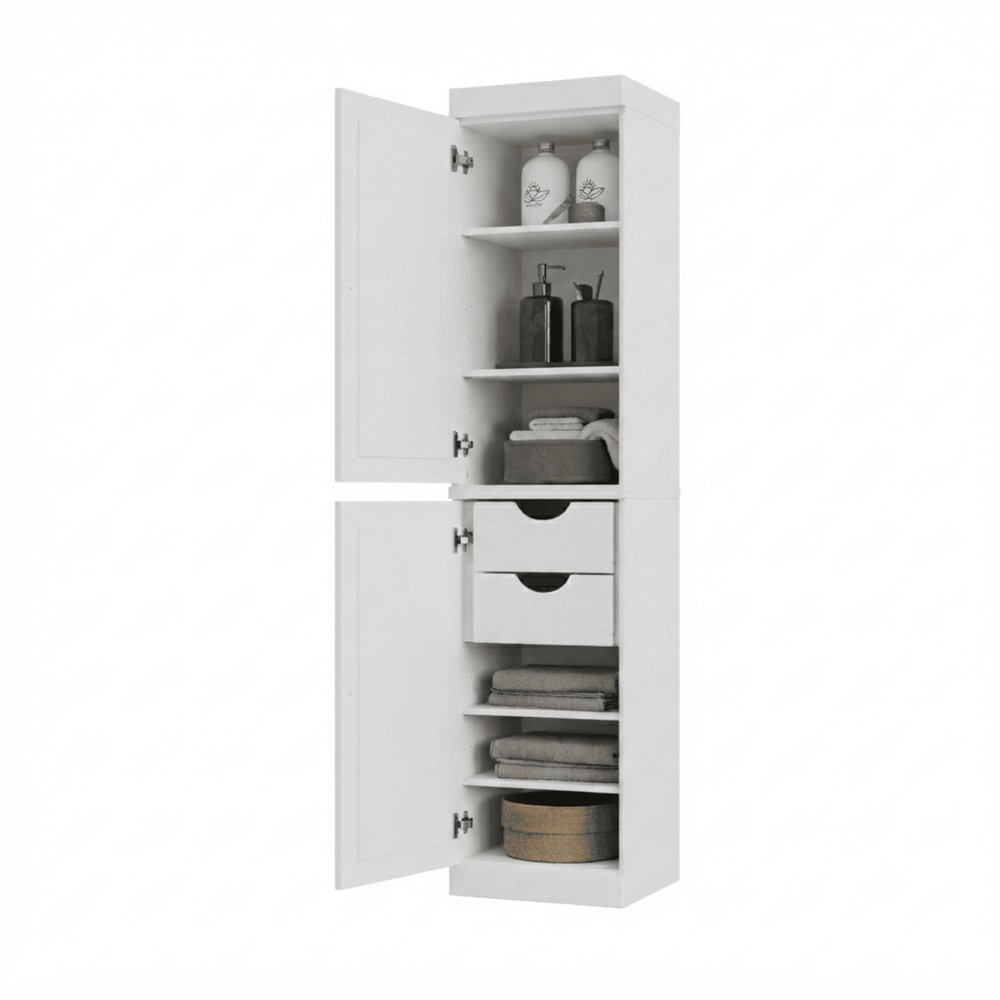 17" White Solid Wood Free Standing Double Door Linen Cabinet