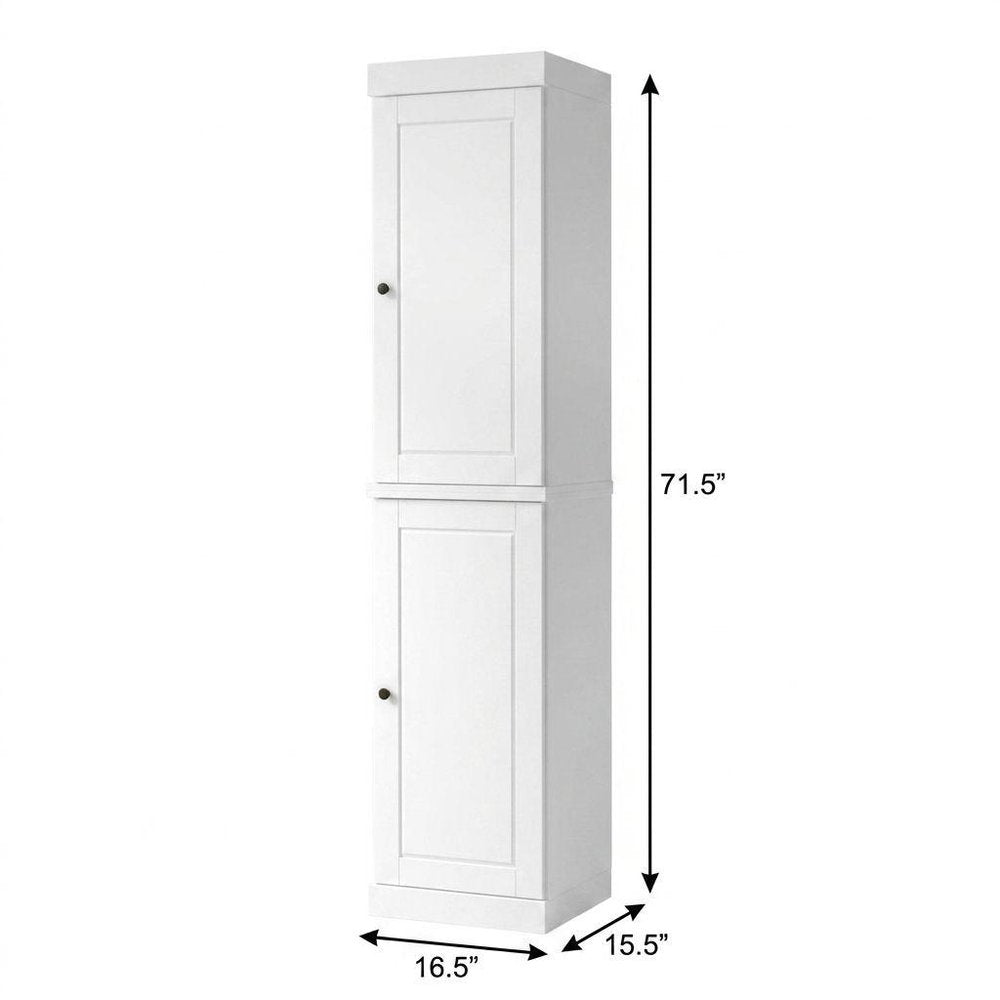 17" White Solid Wood Free Standing Double Door Linen Cabinet