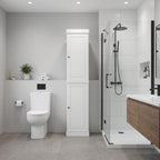 17" White Solid Wood Free Standing Double Door Linen Cabinet