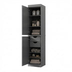 17" Gray Solid Wood Free Standing Double Door Linen Cabinet