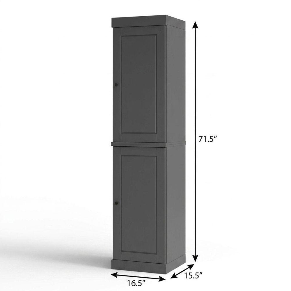17" Gray Solid Wood Free Standing Double Door Linen Cabinet