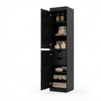 17" Black Solid Wood Free Standing Double Door Linen Cabinet