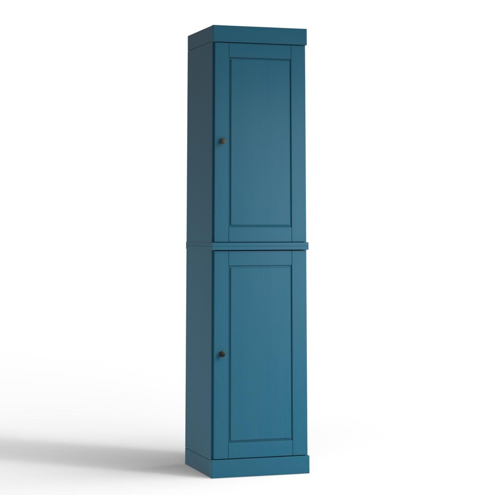 17" Teal Blue Solid Wood Free Standing Double Door Linen Cabinet