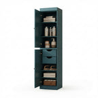 17" Teal Blue Solid Wood Free Standing Double Door Linen Cabinet