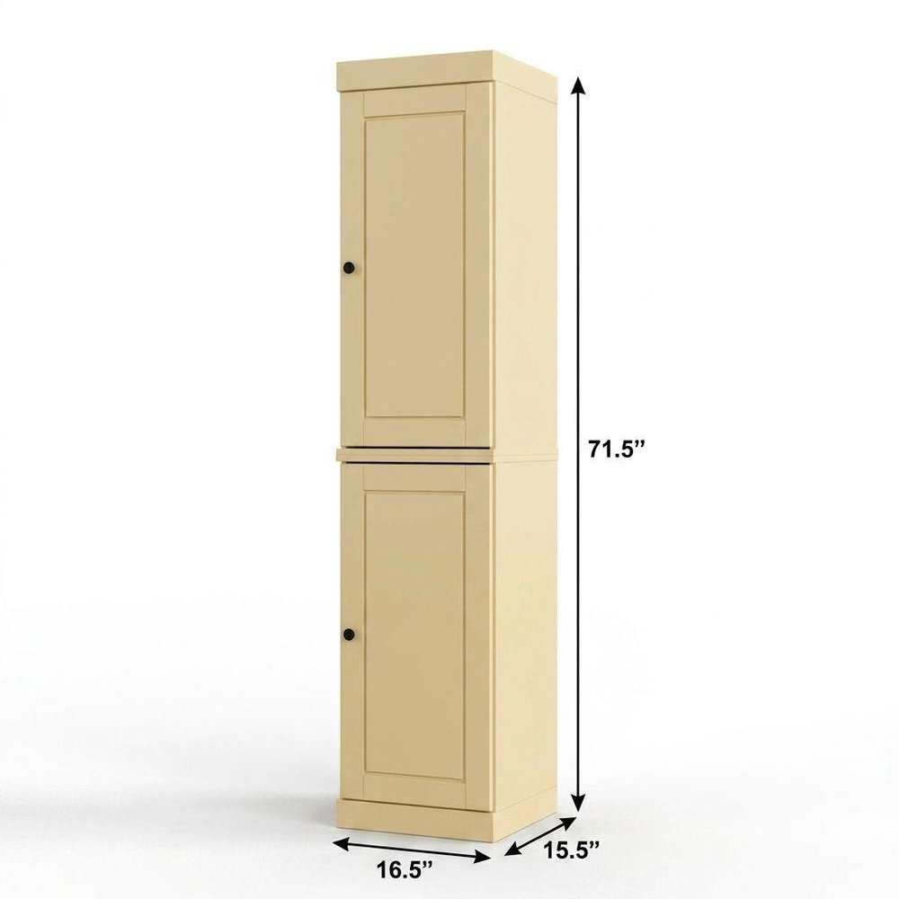 17" Yellow Solid Wood Free Standing Double Door Linen Cabinet