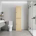 17" Yellow Solid Wood Free Standing Double Door Linen Cabinet