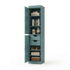 17" Aqua Solid Wood Free Standing Double Door Linen Cabinet