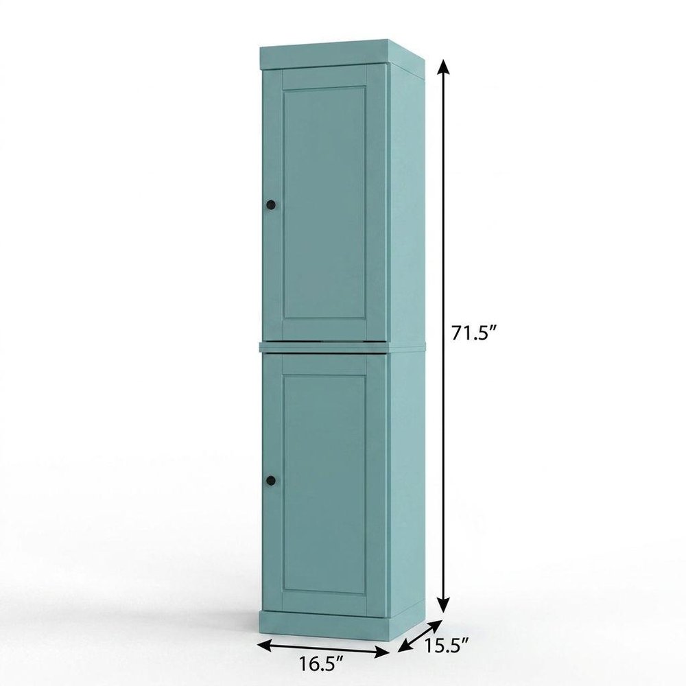 17" Aqua Solid Wood Free Standing Double Door Linen Cabinet