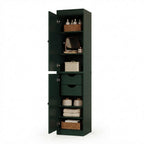 17" Green Solid Wood Free Standing Double Door Linen Cabinet