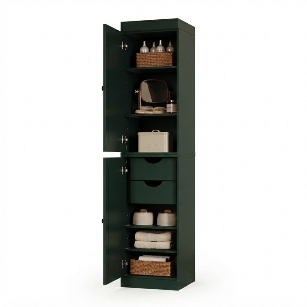 17" Green Solid Wood Free Standing Double Door Linen Cabinet
