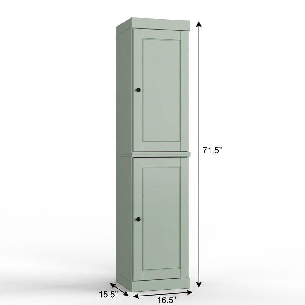 17" Sage Solid Wood Free Standing Double Door Linen Cabinet