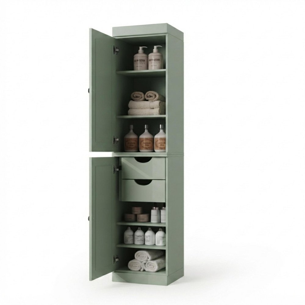 17" Sage Solid Wood Free Standing Double Door Linen Cabinet