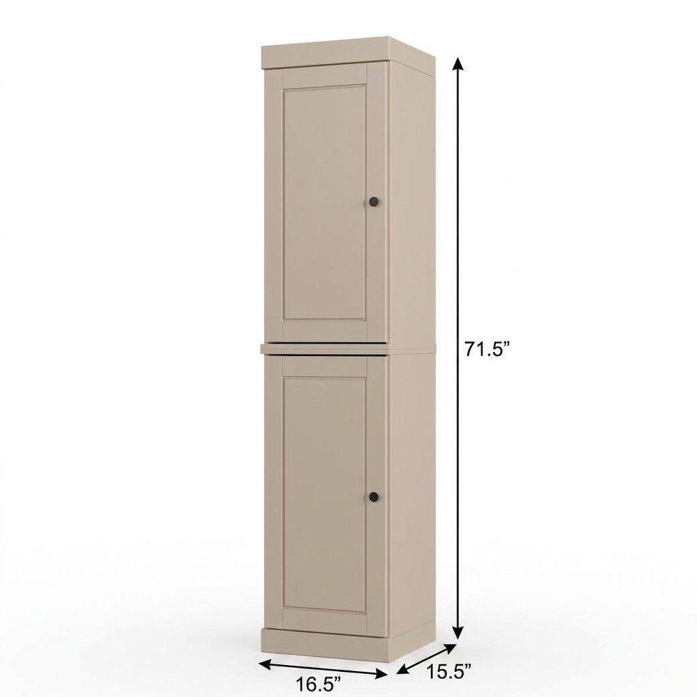 17" Beige Solid Wood Free Standing Double Door Linen Cabinet