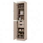 17" Beige Solid Wood Free Standing Double Door Linen Cabinet