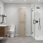 17" Beige Solid Wood Free Standing Double Door Linen Cabinet